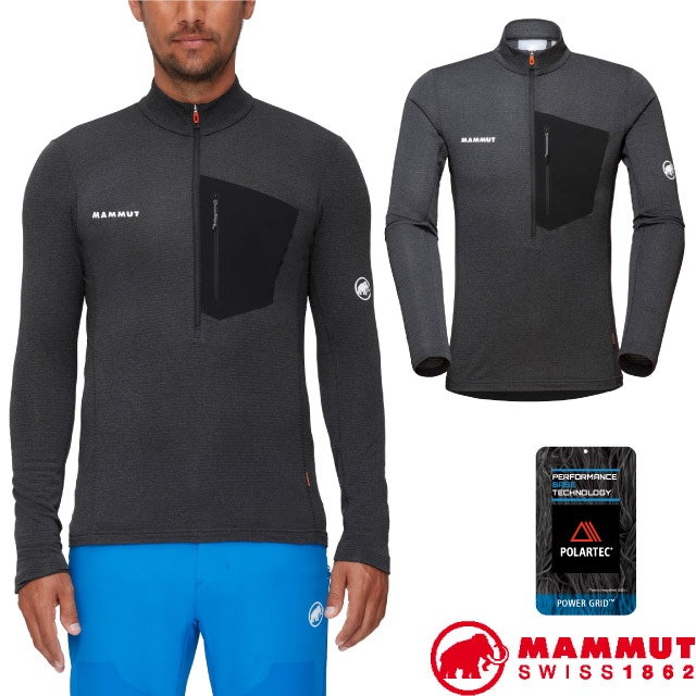 【MAMMUT 長毛象】男 Aenergy 半門襟彈性長袖排汗衣/1014-03780-00189 黑/幻影黑✿30E010